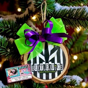 Rustic Beetlejuice The Musical Wooden Bark Ornament